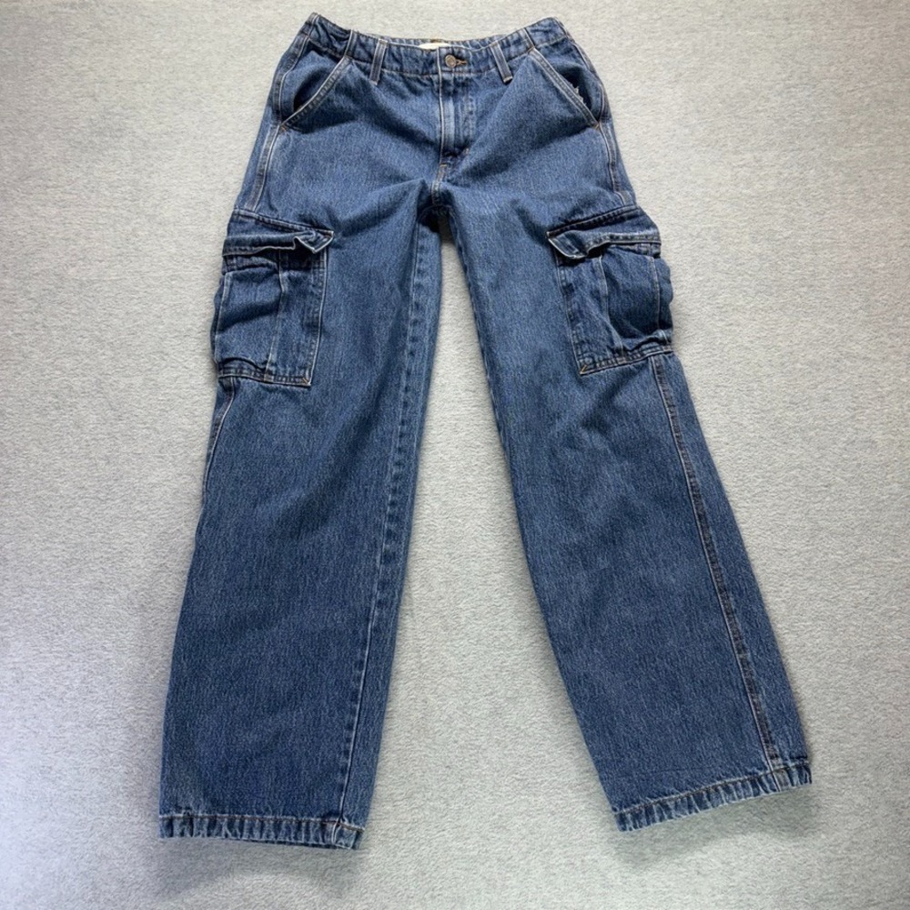 Levis Jeans Womens 27 Blue 94 Baggy Cargo Straight Mid Rise Medium Wash Denim